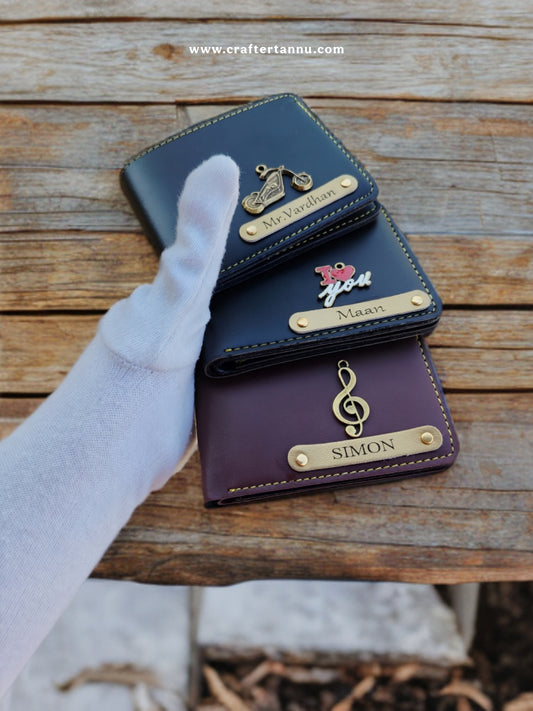 Personalized Leather Wallet with Crown Charm – Name Engraved