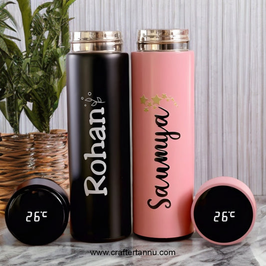 Personalized Smart LED Temperature Bottle – Black Matte Finish