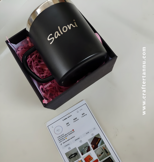 Personalized Black Steel Coffee Mug – Custom Engraved Name Cup – Double Walled Insulated