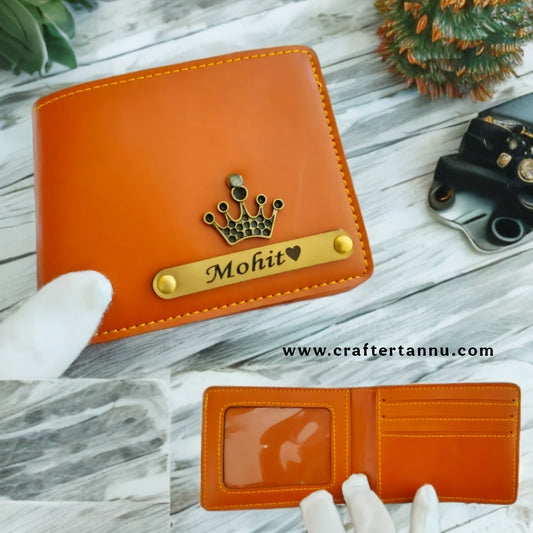 Personalized Leather Wallet with Crown Charm – Name Engraved