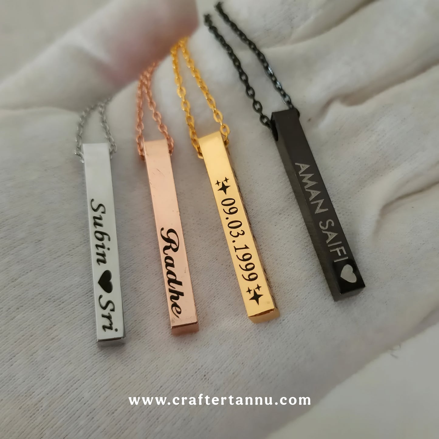 Customized Vertical Bar Name Necklace (Steel/Gold/Rose Gold/Black Finish)