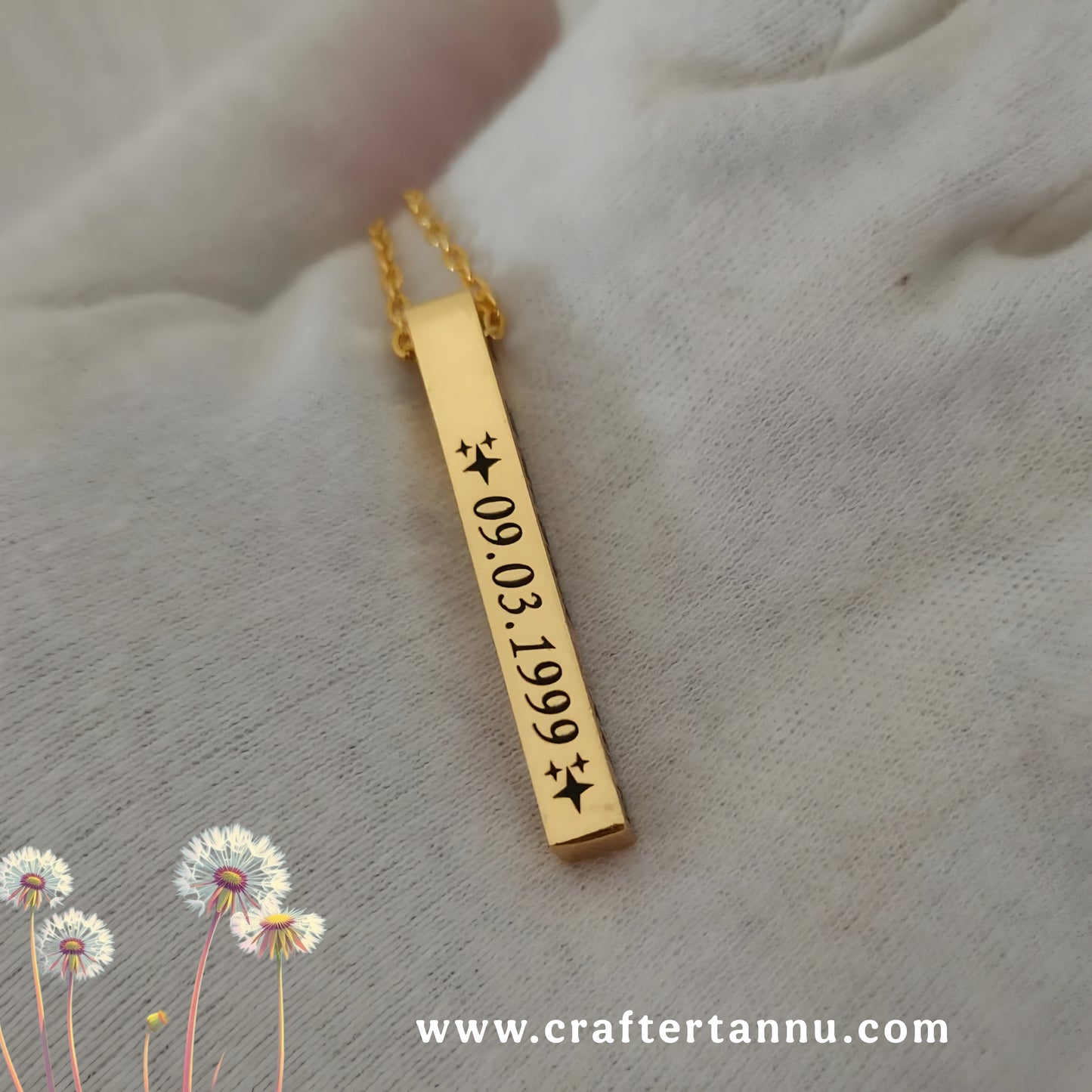 Customized Vertical Bar Name Necklace (Steel/Gold/Rose Gold/Black Finish)